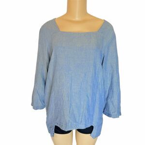 linen chambray minimalist oversized high low tunic top medium